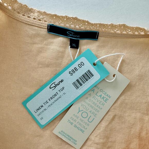 The Shore Brand Linen Tie Front Cropped Top Peach Parfait XL NWT - Picture 9 of 11